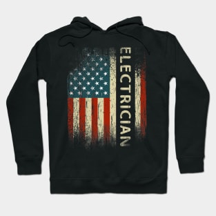 Patriotic Electrician Gifts American USA Flag Funny Lineman Hoodie